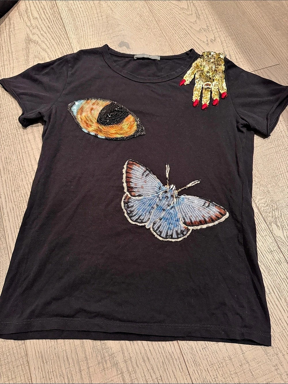 Stella McCartney Embellished Butterfly Graphic Tee in Black